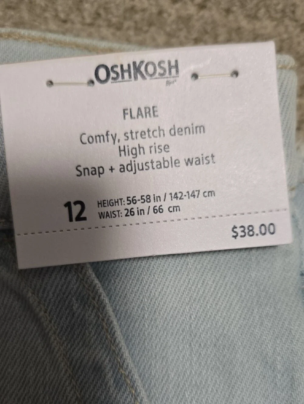 NWT Girls OshKosh B'gosh Light Blue Flare Jeans with Patch Accents